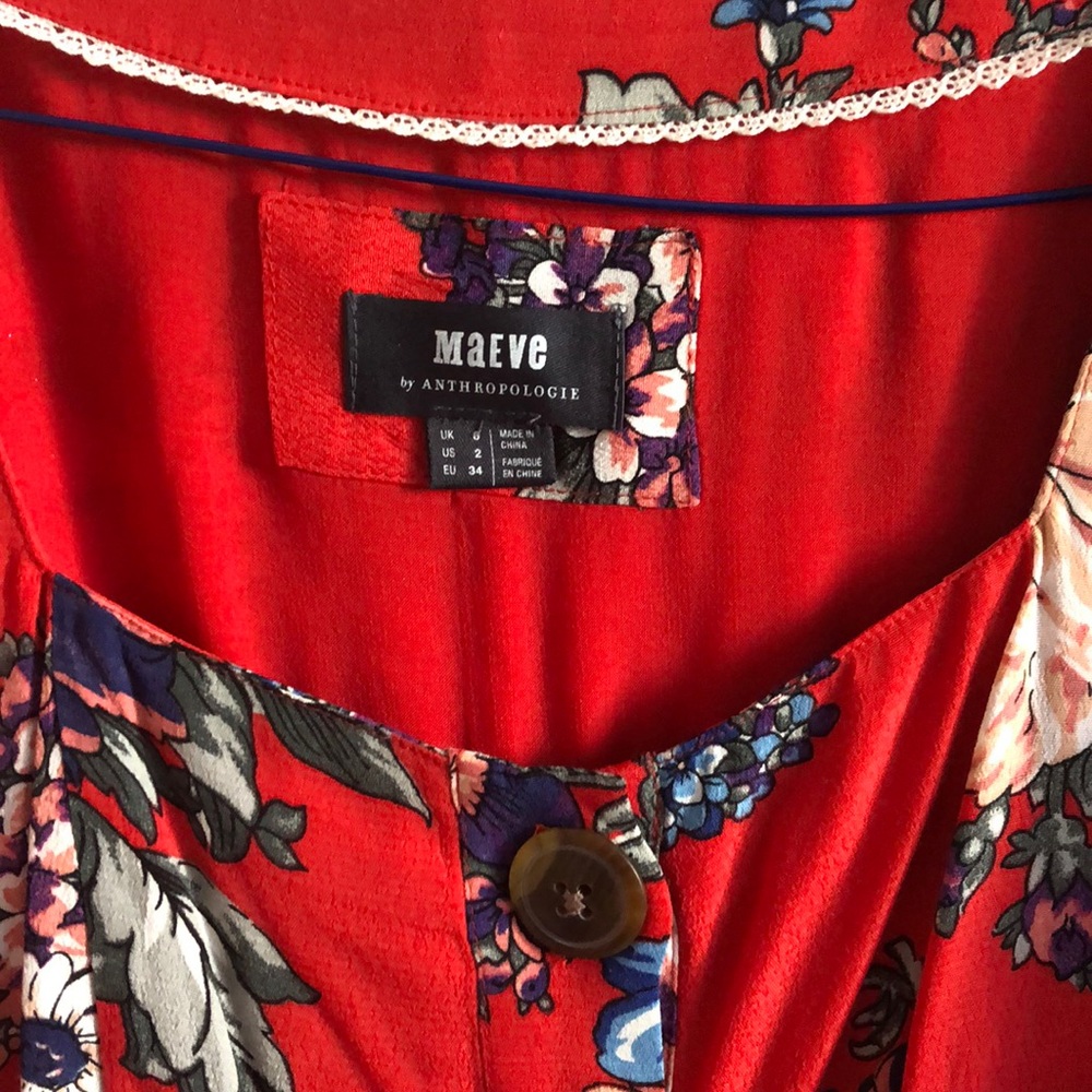 Anthropologie Red Floral Mini Dress - Picture 2 of 6